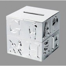 Verzilverde (pleet) spaarpot - kubus groot - 193