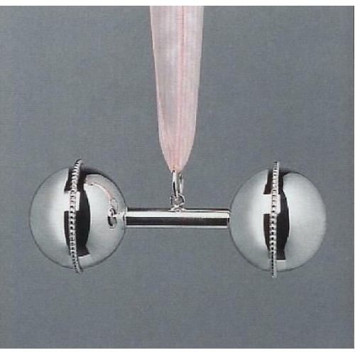 Verzilverde (pleet) rammelaar - Halter met parelrand (10cm lang) - 43443