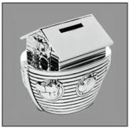 Verzilverde (pleet) spaarpot - ark van Noach - 45346