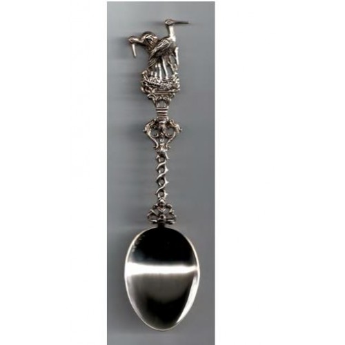 Zilveren gedachtenislepel - 2 ooievaars - 20cm - 58895